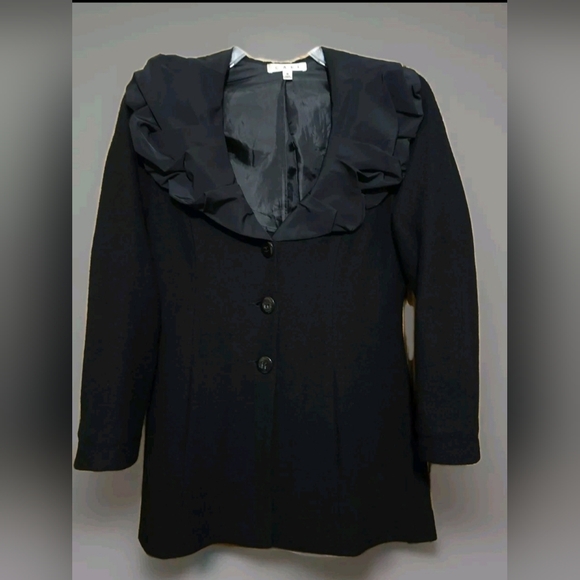 CAbi Black Wool Sweater Womens Size Sm Satin Ruffle Collar - Picture 2 of 11